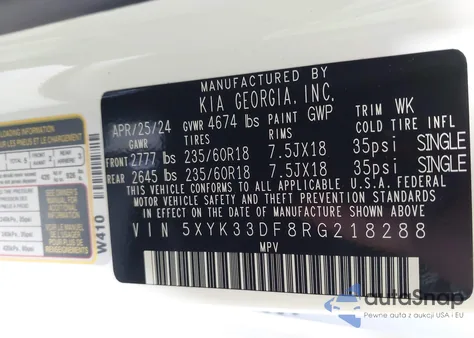 2024 Kia Sportage Ex z USA, uszkodzony, nr VIN 5XYK33DF8RG218288